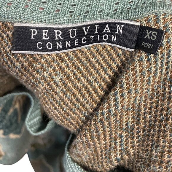 Peruvian Connection XS Floral Sheath Dress Cap Short Sleeve Green Blue Pima Cott - Picture 7 of 8